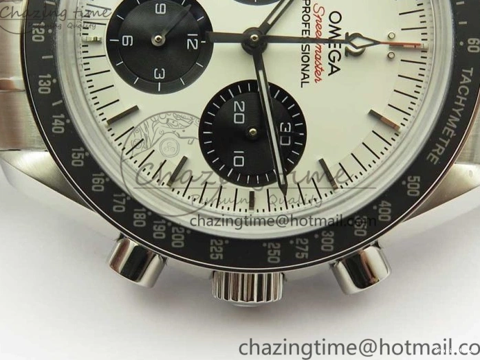 0318 WaterResistant Speedmaster SS Sapphire Crystal Panda White Black Dial on SS Bracelet Manual Winding Chrono Movement 7956